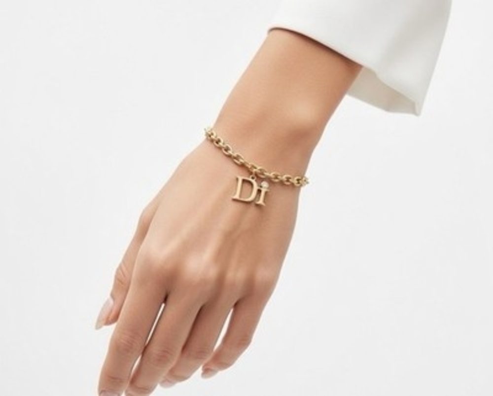 Diamonds International DI Gold Tone Chain Link Charm Bracelet with Gemstone VG
